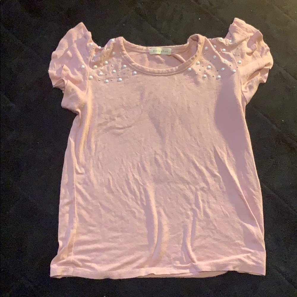 Blouse pink with pearls and rhinestone